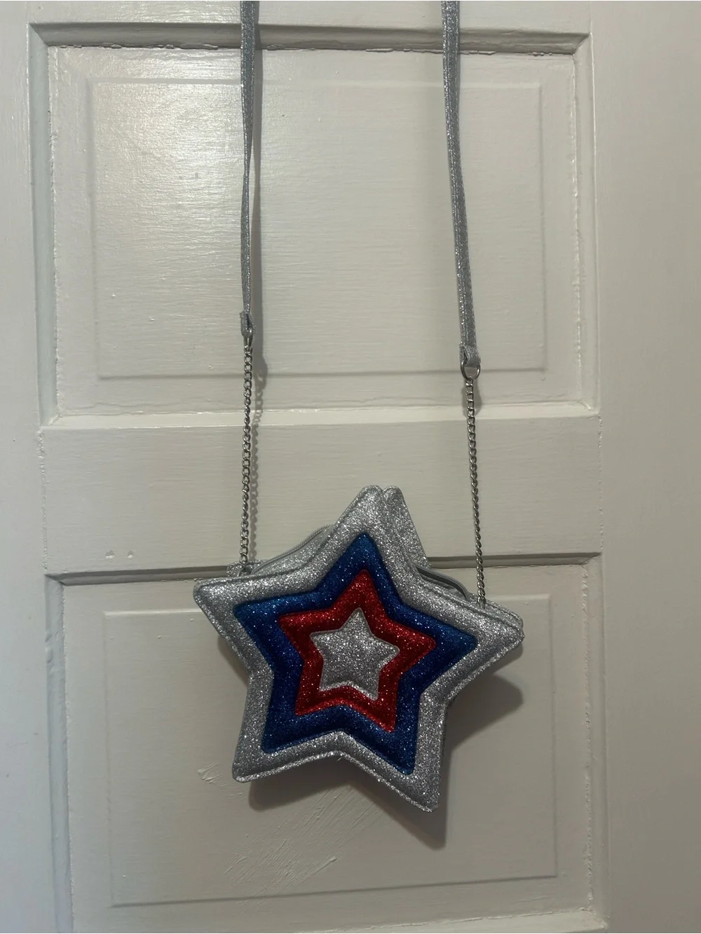 Claire's Silver Blue Red Glitter Star Crossbody Purse